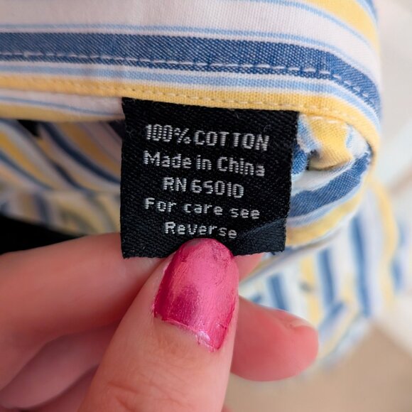 Men's yellow, blue, and white striped Seaport size medium Collared Shirt - Picture 4 of 5